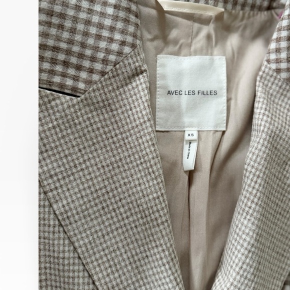 Anthropologie Avec Les Filles checked patchwork blazer XS beige long sleeve - Picture 5 of 8